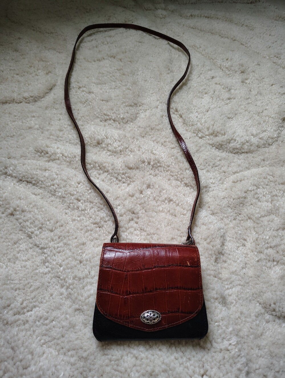 Vintage Brighton Women's Brown Croc-Embossed Crossbody Small Bag - Picture 1 of 16